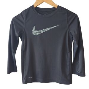 Nike Black and Grey Long Sleeve Dri Fit Shirt Size Small